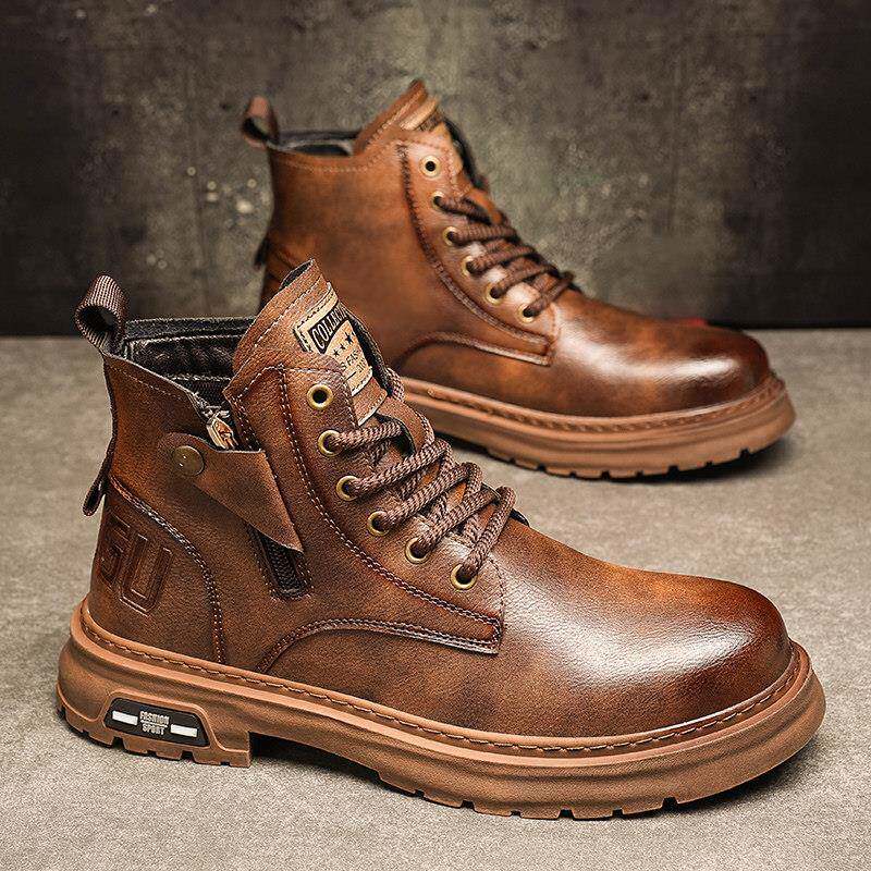 马丁靴男冬季高帮英伦风覆古百搭工装靴男士真皮黑色加绒中帮皮鞋