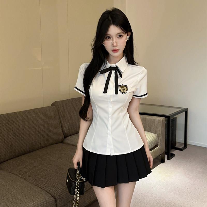 酒吧夜店会所工作服女甜辣学院风制服收腰衬衫百褶裙套装女