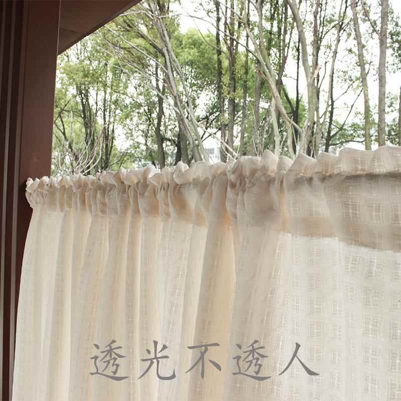 厨房小短帘半帘门帘飘窗透光不透人日式亚麻免打孔魔术贴遮阳纱帘
