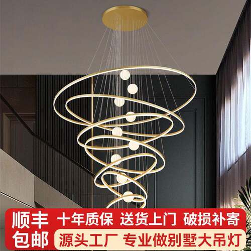 复式楼大吊灯挑空客厅吊灯别墅楼梯灯轻奢现楼中楼中空大厅吊灯