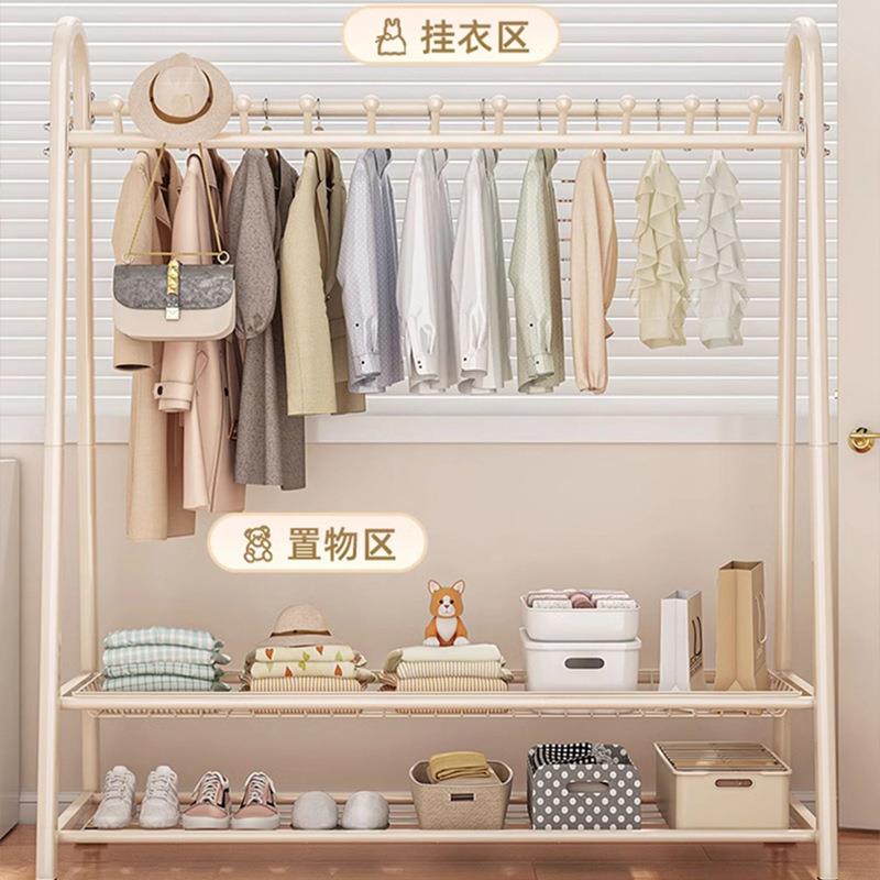衣帽架双杆双层简易挂衣架落地卧室阳台挂衣服收纳架子