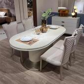 美式 轻奢椭圆形餐桌椅大理石高级感现代家用餐厅高端家具实木餐桌