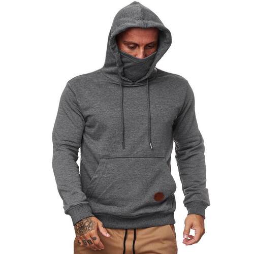 Men's face mask, cloth pocket, hooded long sleeved