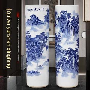 景德镇手绘青花山水画陶瓷箭筒落地大花瓶摆件家居客厅工艺饰品