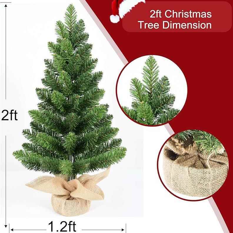 亚马逊60cm迷你圣诞树摆件 圣诞节场景PVC麻布桌面圣诞树装饰摆设