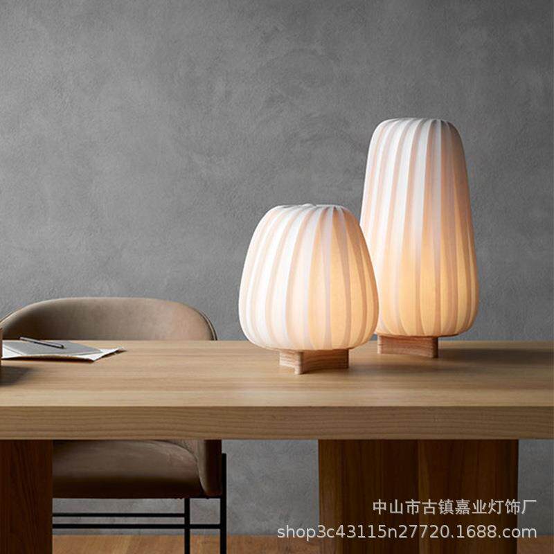 简约实木中古台灯卧室布艺网红百褶床头灯装饰设计师客厅日式台灯
