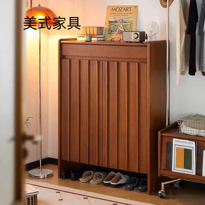 覆古实木鞋柜中古一体玄关柜进门隔断收纳柜收纳柜单双门收纳柜