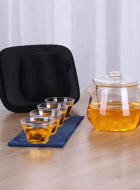 日式玻璃旅LLG行茶套可携式组包功夫载快客杯车小泡茶具壶一壶四