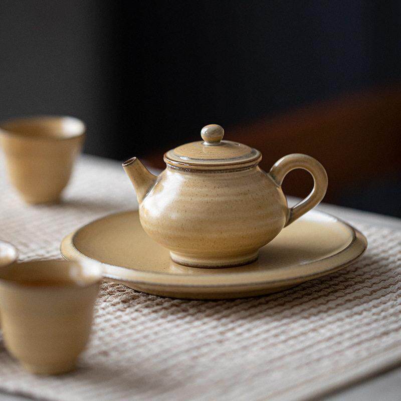 弥言觅黄釉手工粗陶茶壶带过滤家用复古泡茶壶壶防烫手抓壶日式