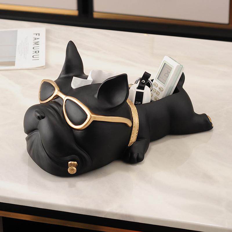 家用抽茶几创意纸盒北欧奢纸巾多功能斗牛犬盒摆件装饰客厅轻高级
