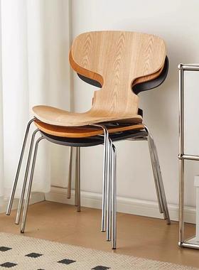 中古风餐椅木靠实椅可YJ-蚂蚁叠放餐厅餐桌椅子黑色用蚂蚁椅家复