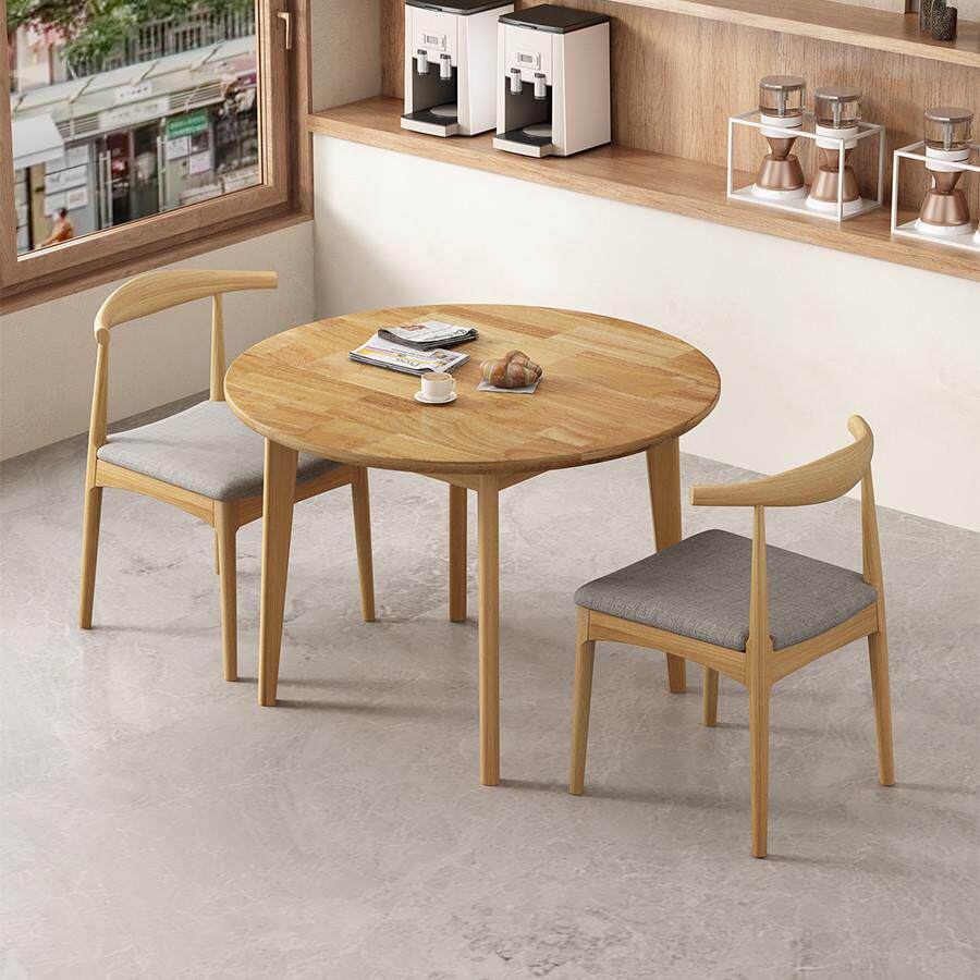 实木小圆桌简约洽谈会客接待北欧阳台休闲 桌子圆形茶几餐桌椅组
