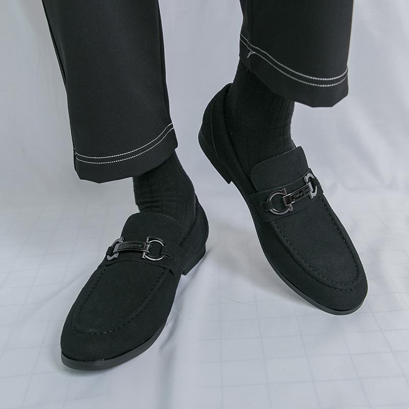 高档反绒皮男鞋闲鞋英休伦男士磨砂复古翻毛脚皮一蹬男潮鞋鞋大码