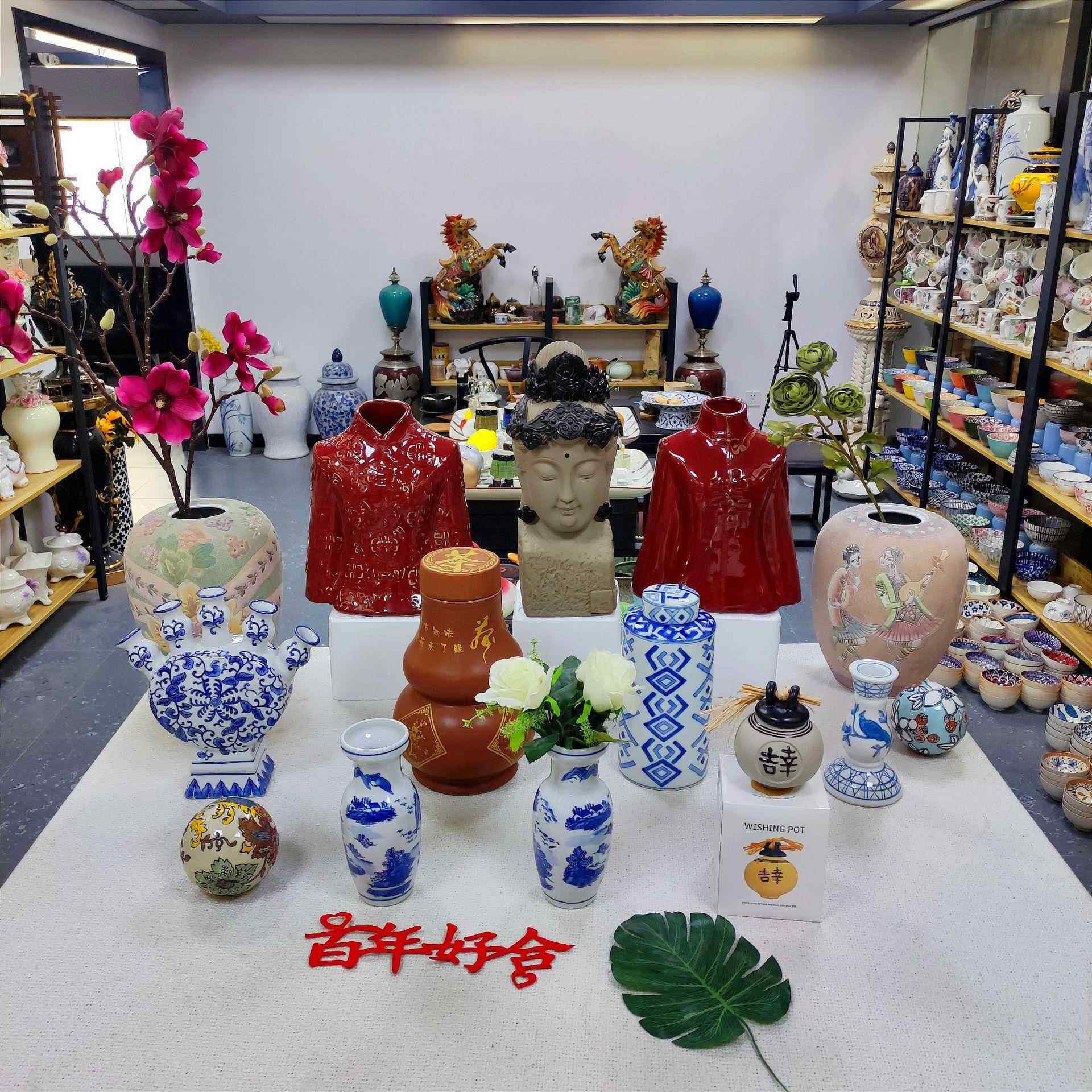 老货陶瓷母亲节代粉彩堆料中式花瓶老货个性花瓶陶瓷工艺品佛头