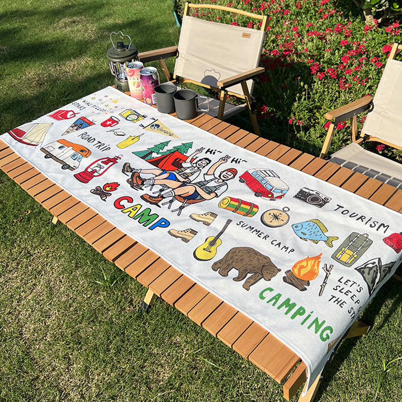 户外露营蛋卷棉麻桌布防水防油 camping野营地桌垫餐垫高级感桌旗