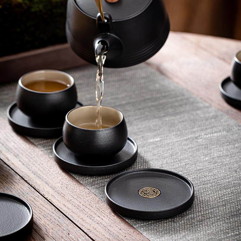 陶瓷小杯垫创意粗陶茶托黑陶隔热茶杯托家用功夫茶具茶道配件