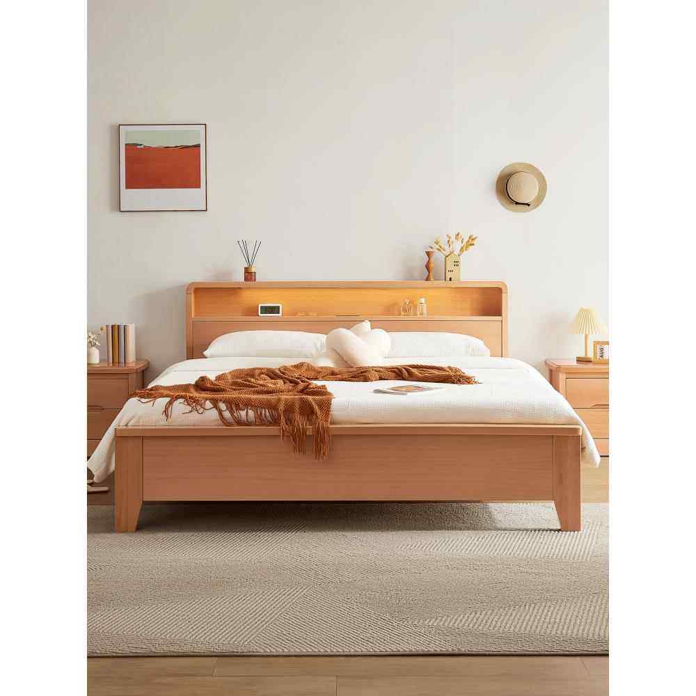纯全实木榉木床1.8米1.5大床简约北欧日式工厂直销榫卯双人原木床