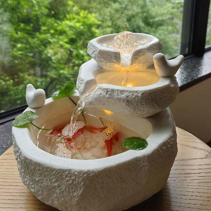 风水球财现代简约家居装水饰鱼缸循环加湿桌面假GQU生山流小喷摆