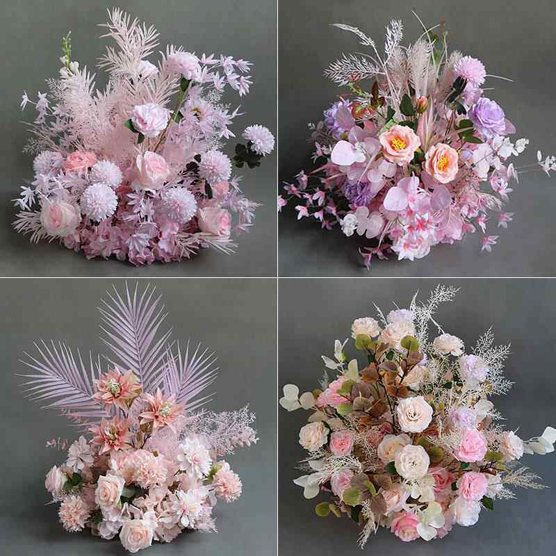 婚庆粉色盆花婚礼花艺路引花花球彷真花排花桌花装饰舞台背景布置
