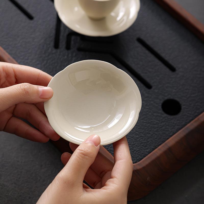 草木灰复古莲瓣茶杯杯垫家用陶瓷茶托侘寂风防烫隔热功夫茶具配件
