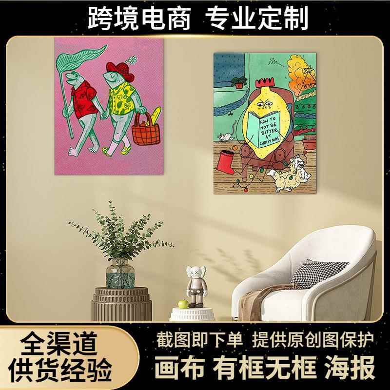 跨境卡通帆布画圣诞节家居卧室餐厅装饰高清喷绘画芯图片