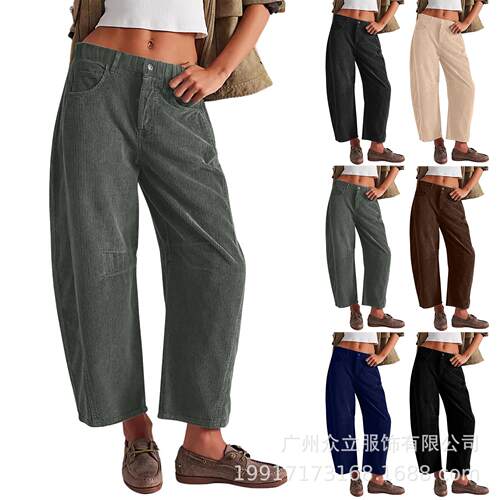 Women's high waisted corduroy straight leg pants for