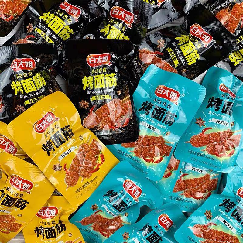 白大姐烤面 面筋零食网红手手撕辣条手撕素肉藤椒巴西味面 面筋小