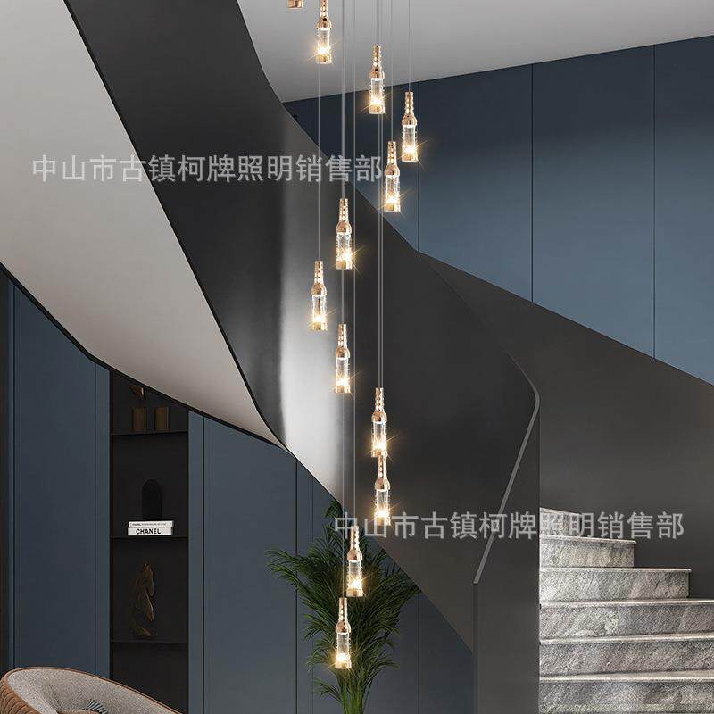 楼梯长吊灯现代简约loft公寓别墅客厅创意个性餐厅旋转复式楼吊灯
