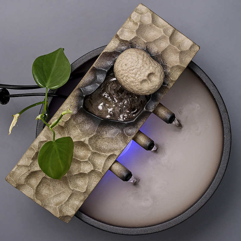 寒山陶瓷流水摆件桌面流水器创意茶室茶台禅意循环喷泉水景装饰品