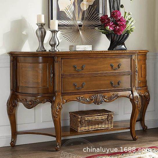 美式实木玄关台客厅走廊储物柜欧式复古装饰沙发靠背几柜进门半圆