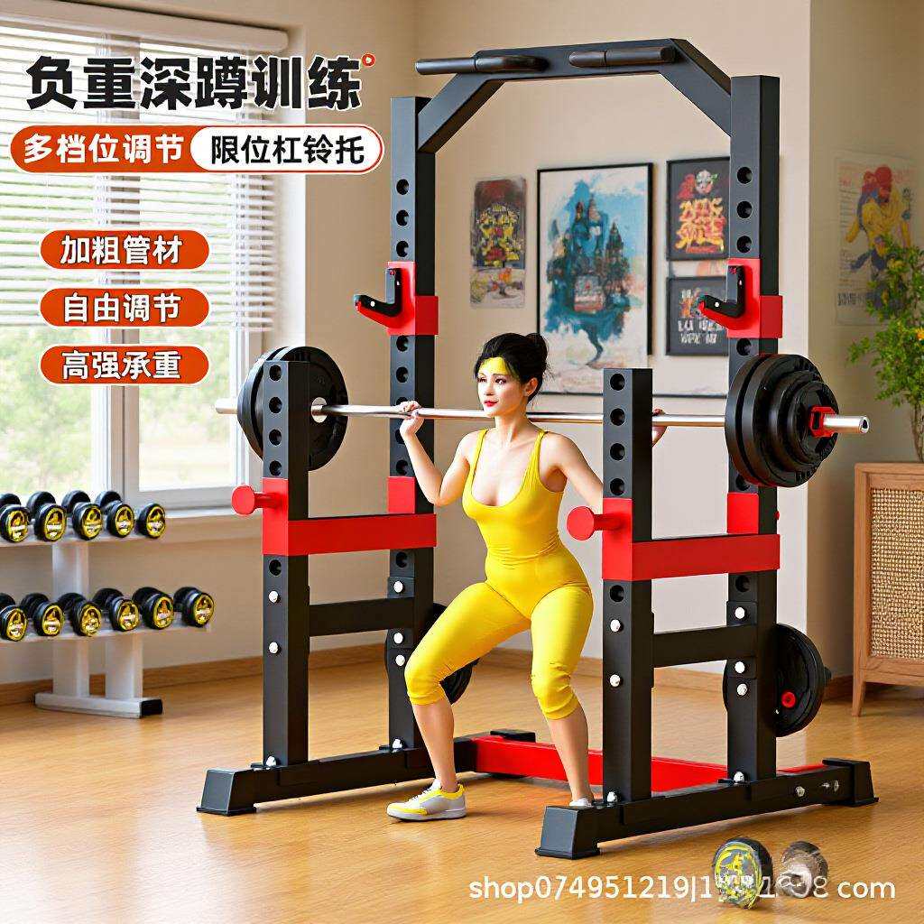 家用安全框式深蹲架卧推床杠铃架引体向上深蹲杠铃架实心杠铃拖