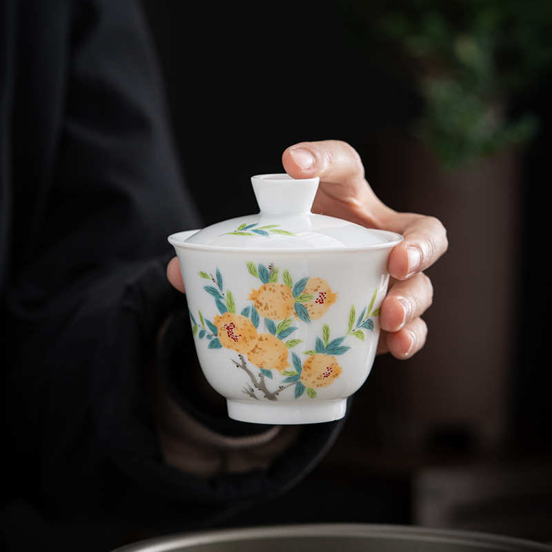 宁暄甜白瓷盖碗三才盖碗薄胎功夫茶具陶瓷泡茶碗手抓碗LOGO