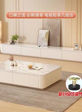 奶油风家合用落客厅小户型地钢化玻璃489客茶几电视柜组厅电视柜