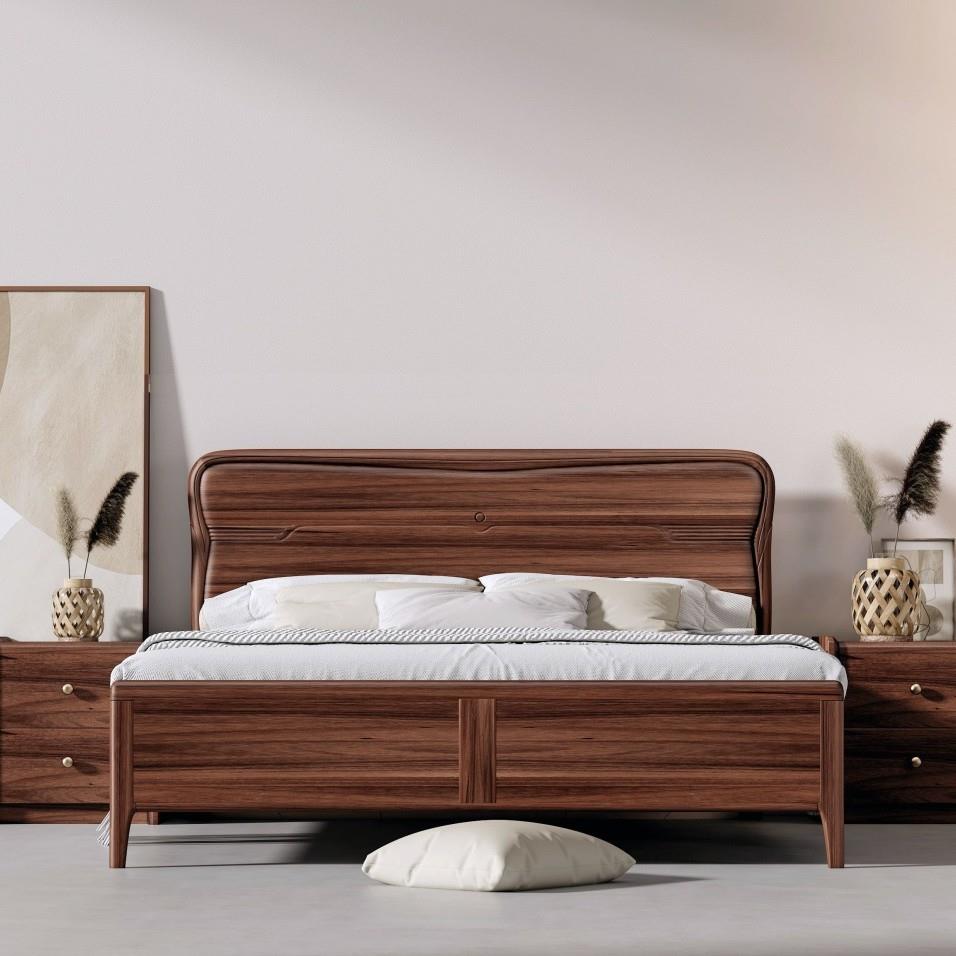 现家代简木约黑胡桃木实床卧室81GVM.米双人床用木床全实木储物婚