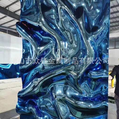 园林水景背景墙不锈钢艺术手工雕刻风景墙水幕水帘水波纹背景装饰