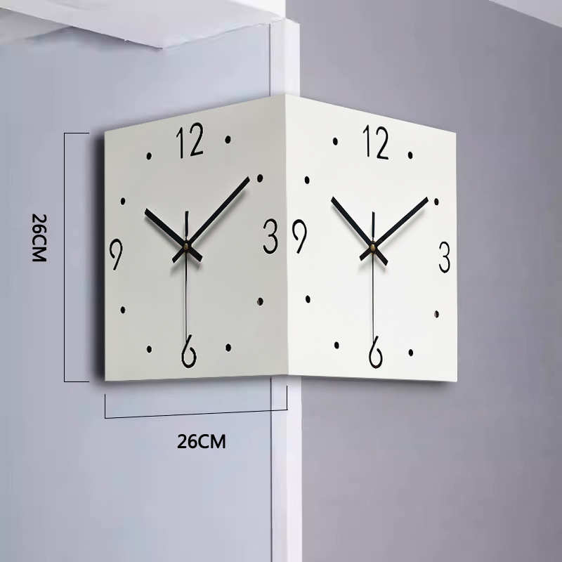 北欧双面挂钟客厅现代简约转角钟表家用挂墙阳角时钟拐角高档墙钟