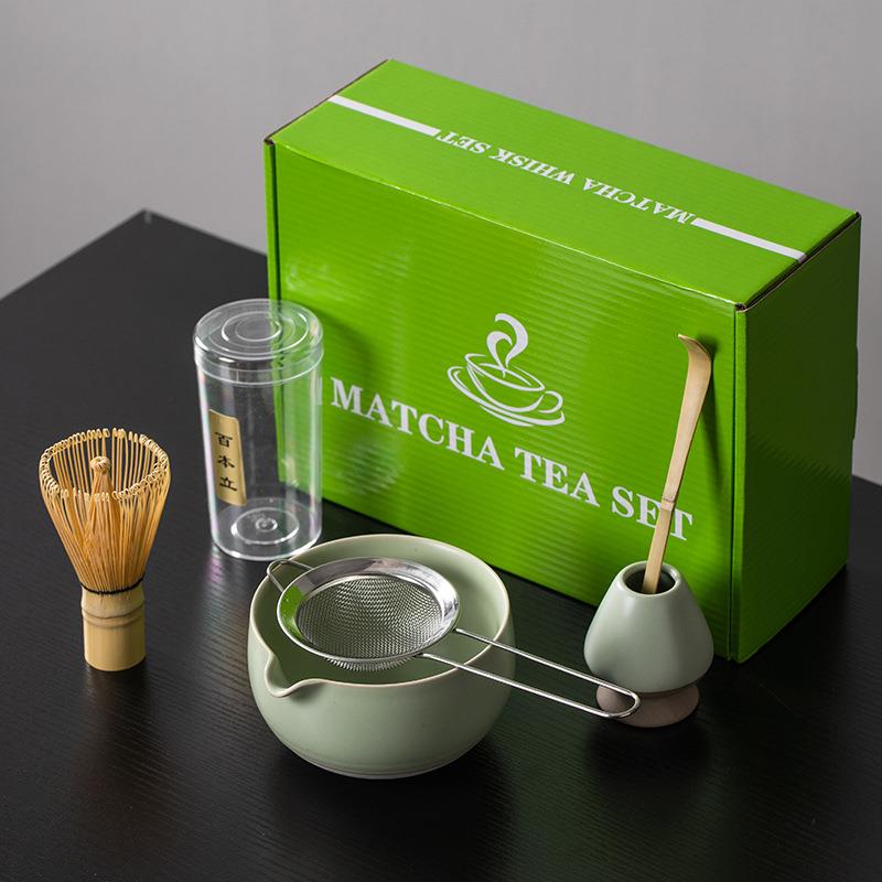 跨境日式抹茶茶具5件套礼盒百本立茶筅立抹茶碗宋代点茶出口