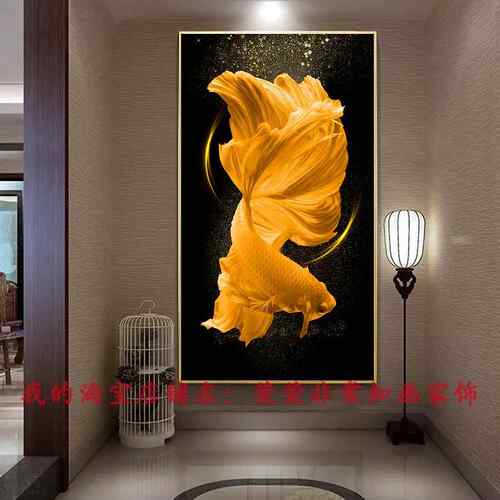 玄关画年年有鱼 走廊锦鲤竖版装饰画 进门入户轻奢大气LED灯画鱼