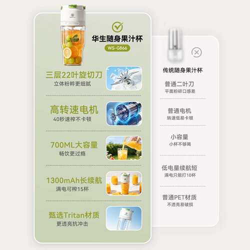 692携华果生榨汁杯多可功能榨汁机小型便式家用玻璃水蔬汁机新款