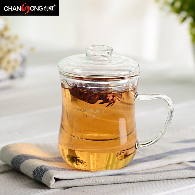 创虹加厚耐热过滤茶水分离泡茶杯大容量玻璃杯喝水杯子带盖子办公