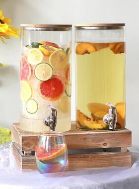 4升耐玻璃带龙头果汁罐高歇硼热硅冷水YCV壶甜品台茶料酒店自助饮