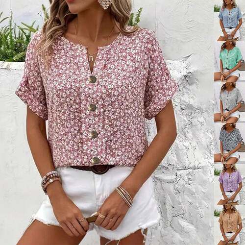 Boho Women Shirt V Neck Regular Floral Print Ruffled Sleeve
