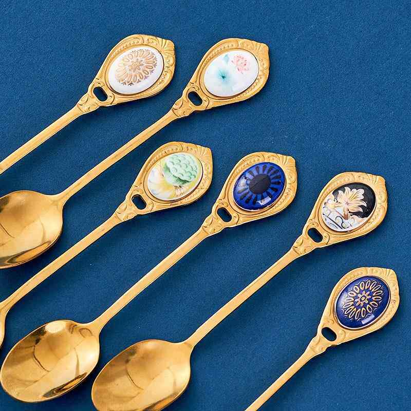 英式下午茶咖啡杯小勺子金色搅拌欧式小奢华甜品勺叉蛋糕点心叉子