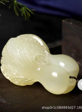 阿富汗玉青白玉白菜手把件八方来财百财男士文玩把玩玉石把件把玩