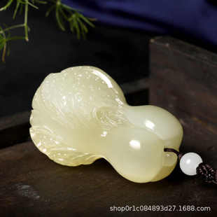 阿富汗玉青白玉白菜手把件八方来财百财男士 文玩把玩玉石把件把玩