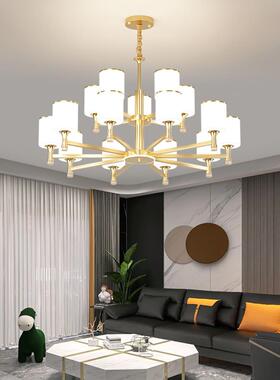 大厅吊灯2024新款简约现代大气高档奢华灯饰金色超亮极简客厅主灯
