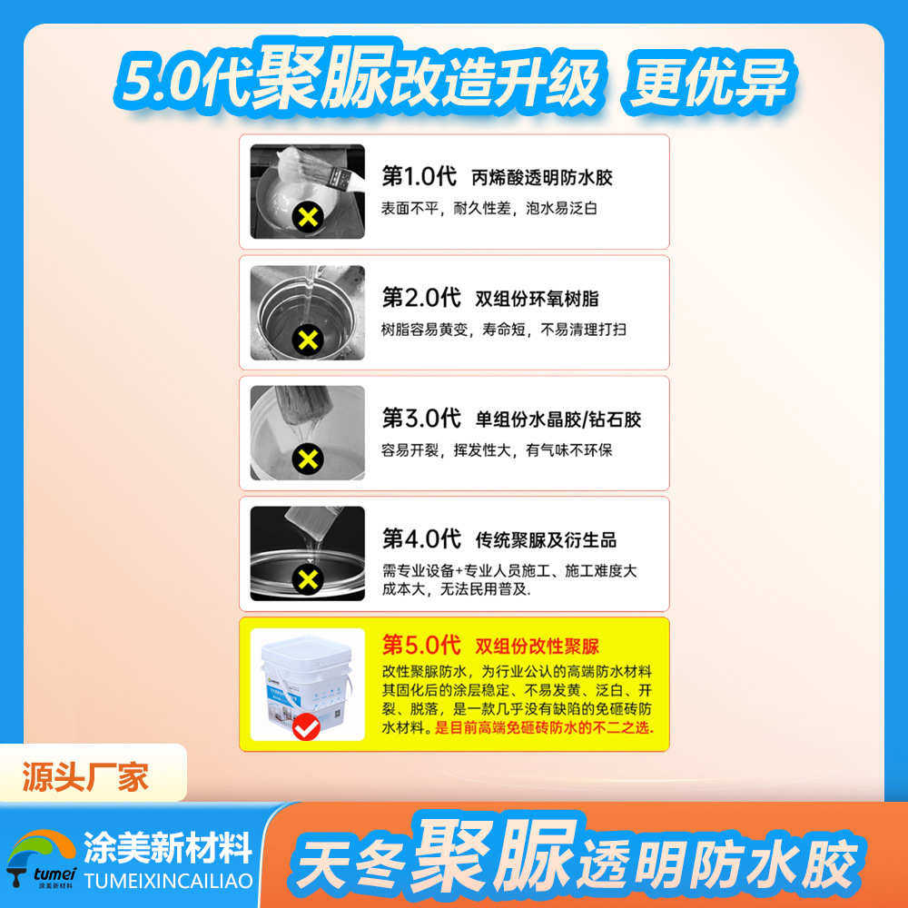 防水涂料天冬聚脲透明防水补漏剂卫生间厨房浴室免砸地板砖防水胶