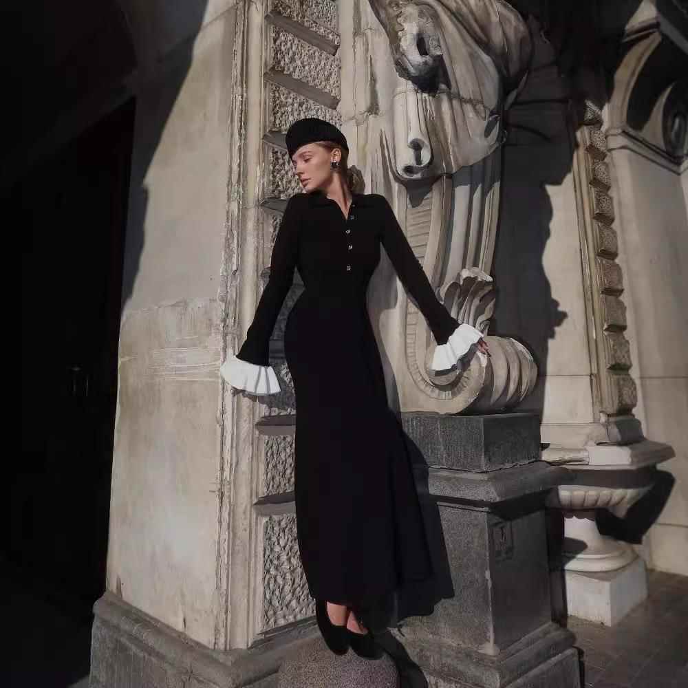 Rabbit fur core-spun yarn slim stitching long sleeve