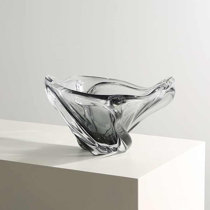 北欧现代家居渐变灰旋转玻璃果盆样板房餐桌茶几高级感水果盘装饰