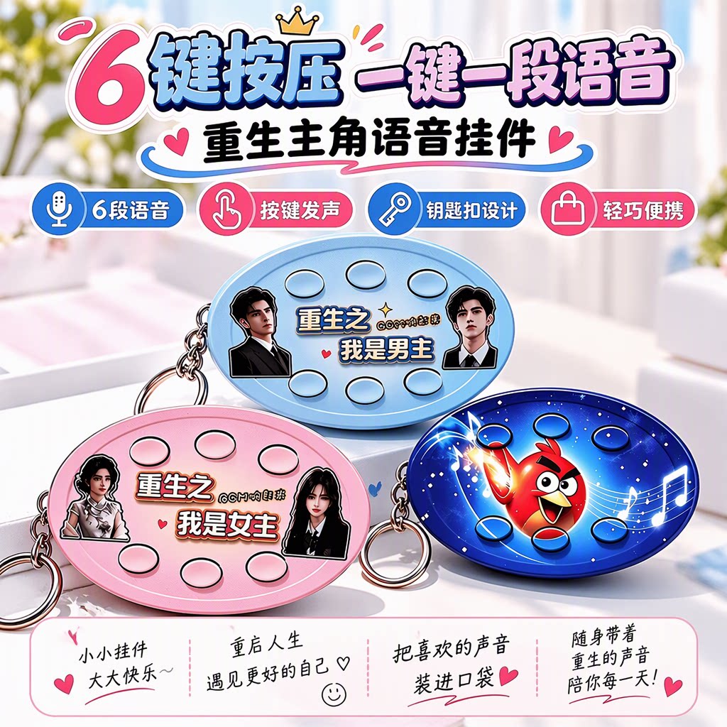 网络抽象梗老牧师恶搞重生之男女主AI红果6键语音包钥匙扣挂件